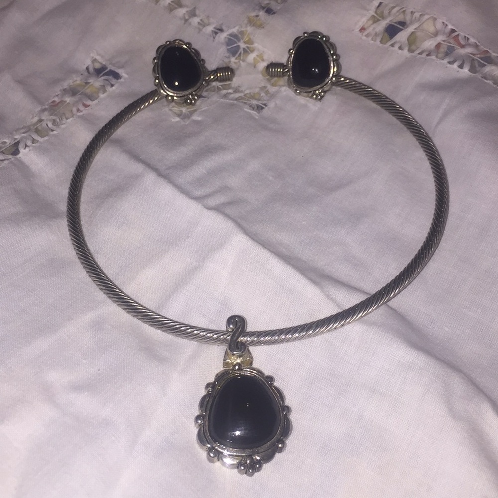 Black and silver statement earrings/pendant set